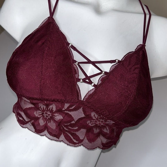 PINK by Victoria’s Secret Burgundy Corset Lace up Front Lightly Lined Bralette - Picture 3 of 14